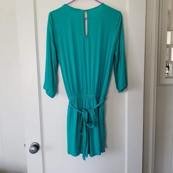 JustFab teal v-neck long sleeve romper - Picture 6 of 8